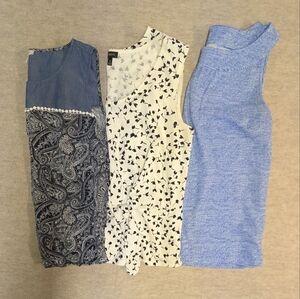 Lot Set Of 3 Sleeveless Talbots Flowy Tank Tops Shades Of Blue & White Size M